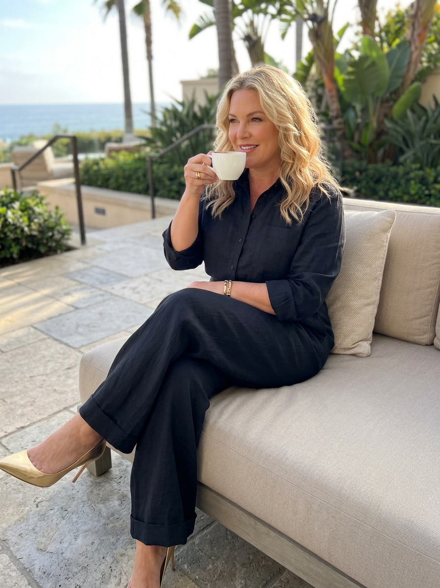 Bonnie | Long Sleeve Button Front Wide Leg Jumpsuit