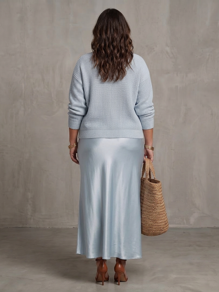 Ines | Bias Fall Satin Skirt Knit Layer Set