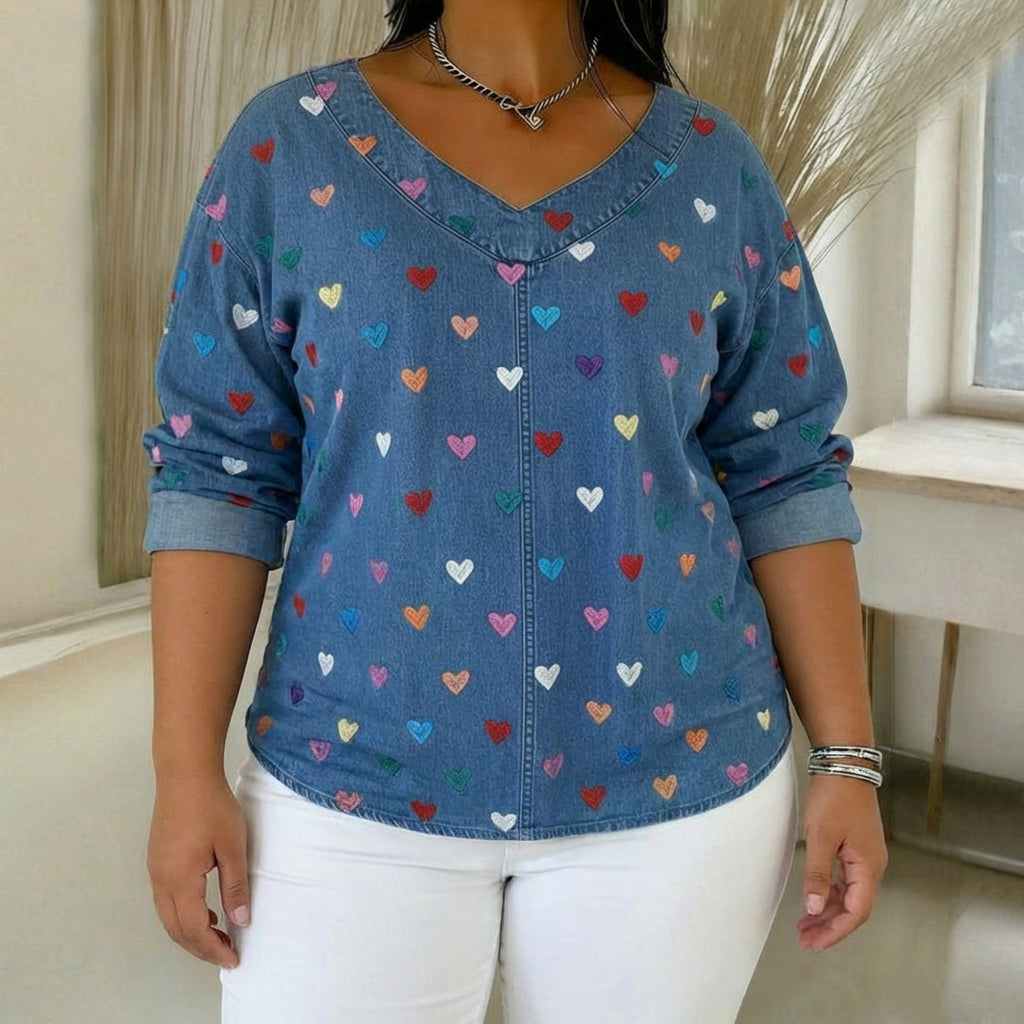 Vintage Heart Print Blouse