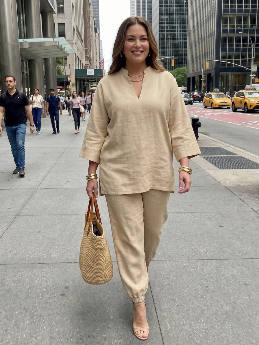 Heledd | V Neck Tunic Gathered Pant Set