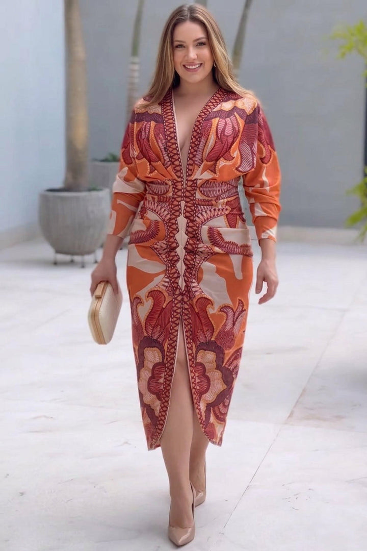 Signy | Sun Escape Unique Print Dolman Midi Dress