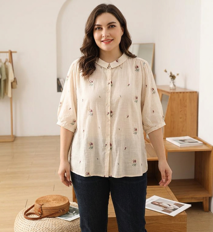 Rin - Cotton Floral Embroidered Comfortable Shirt