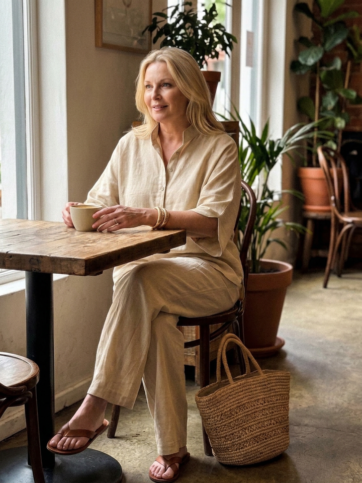 Eleni | Button Front Relaxed Tunic Pant Set