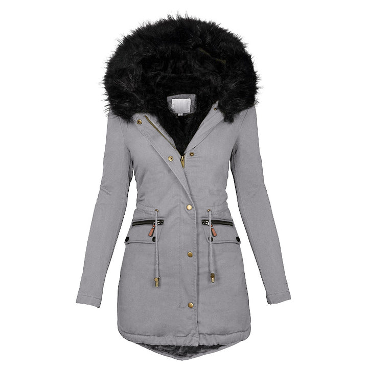 Plush Hooded Parka, Thick Zip-Up Mid-Length Winter Jacket