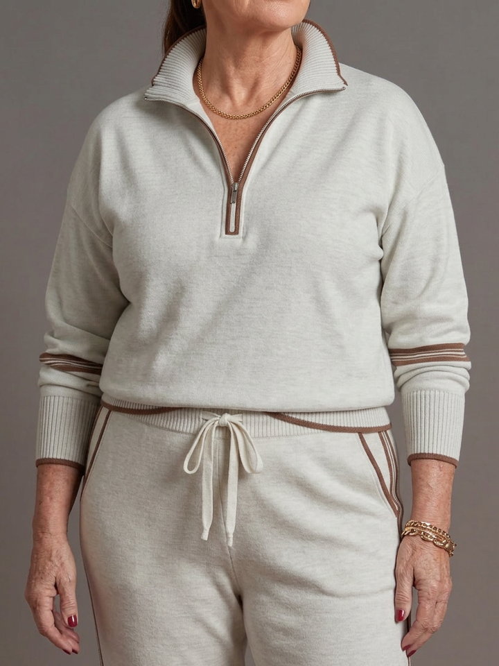 Greer | Zip Neck Long Sleeve Side Stripe Leg Pants Set