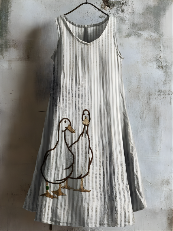 Lavinia - Country Ducks Embroidered Tank Dress