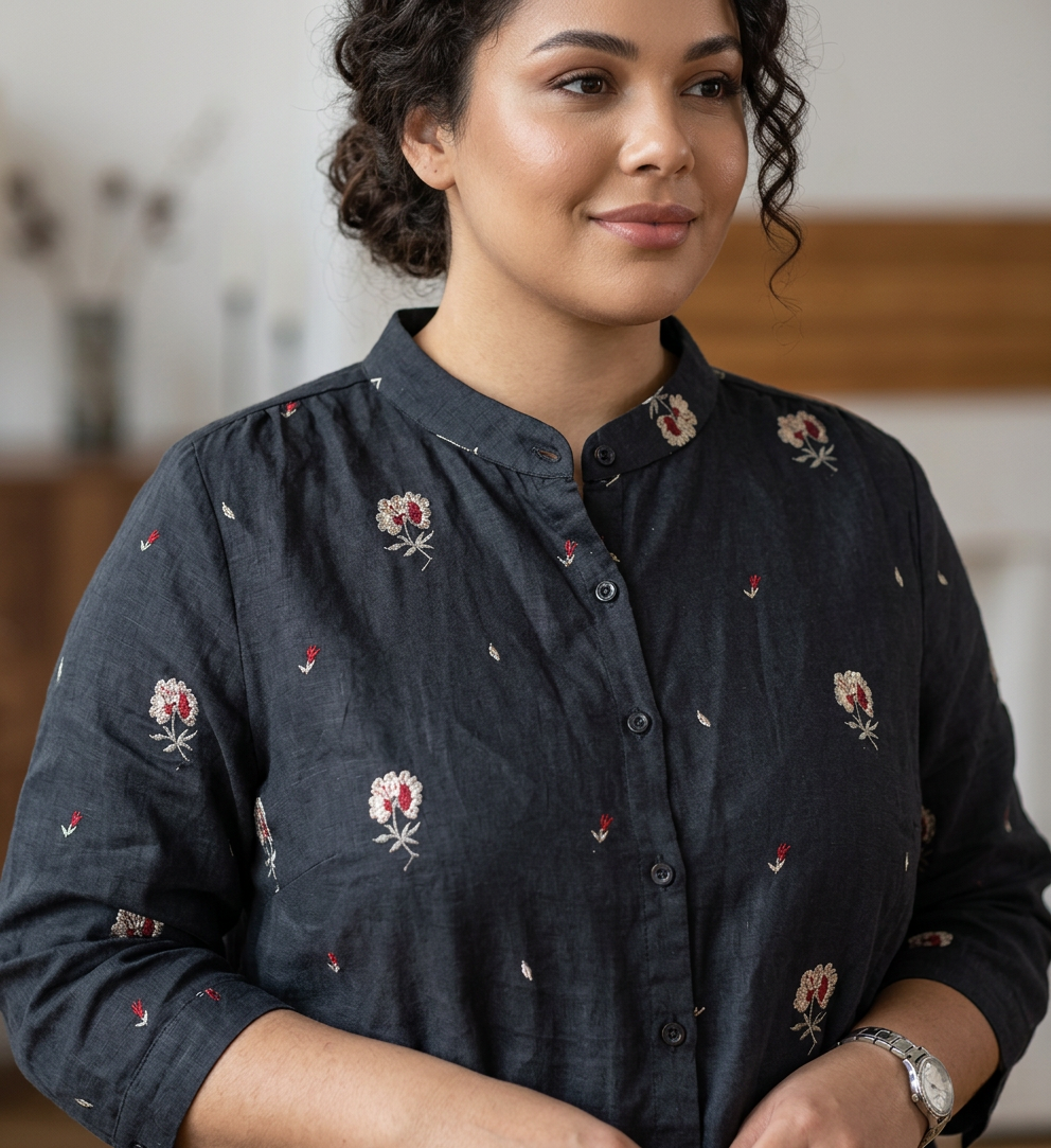 Rin - Cotton Floral Embroidered Comfortable Shirt