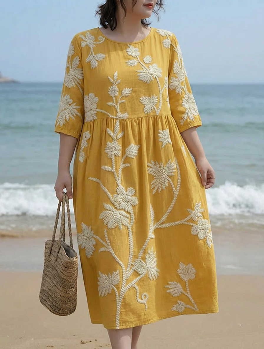 Rhian | Plant &amp; Flower Print Midi Dress