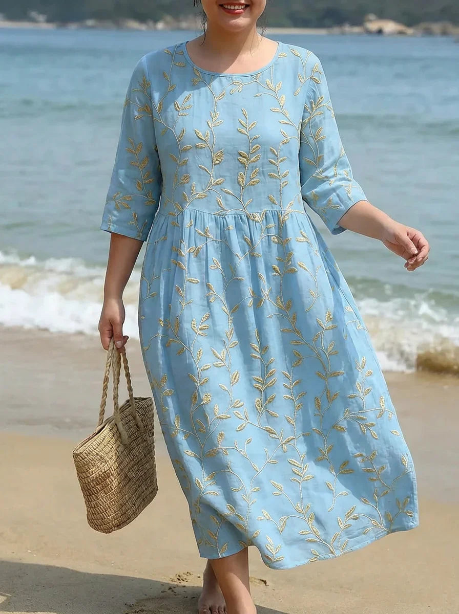Eulalia | Plant &amp; Flower Print Round Neck Midi Dress