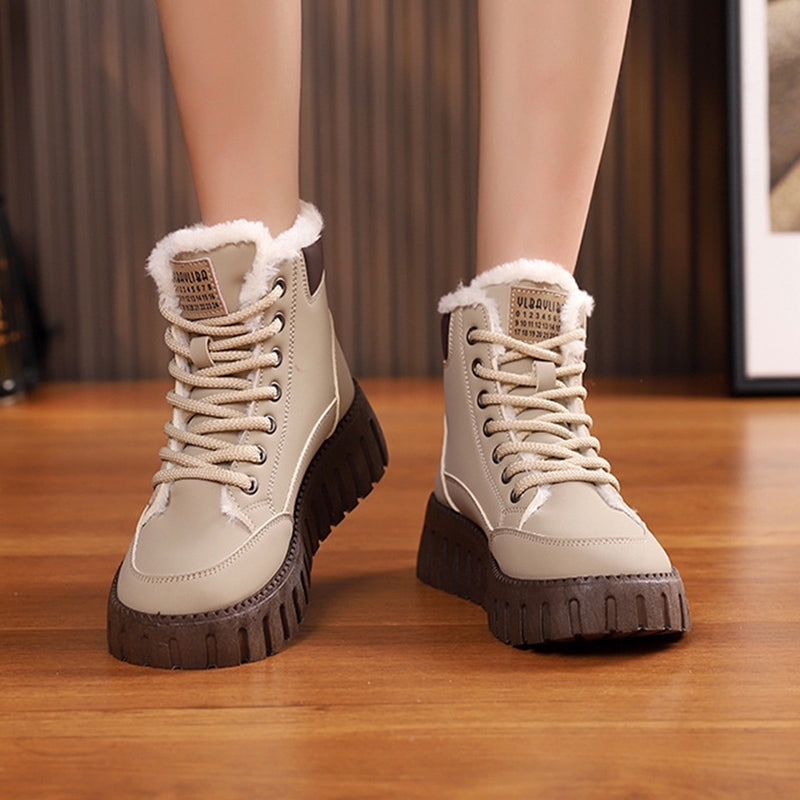 Lace-Up Snow Boots for Women, Fleece-Lined Plush Ankle Boots
