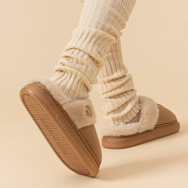 Plush Fleece Slippers for Women and Men, Thick Sole