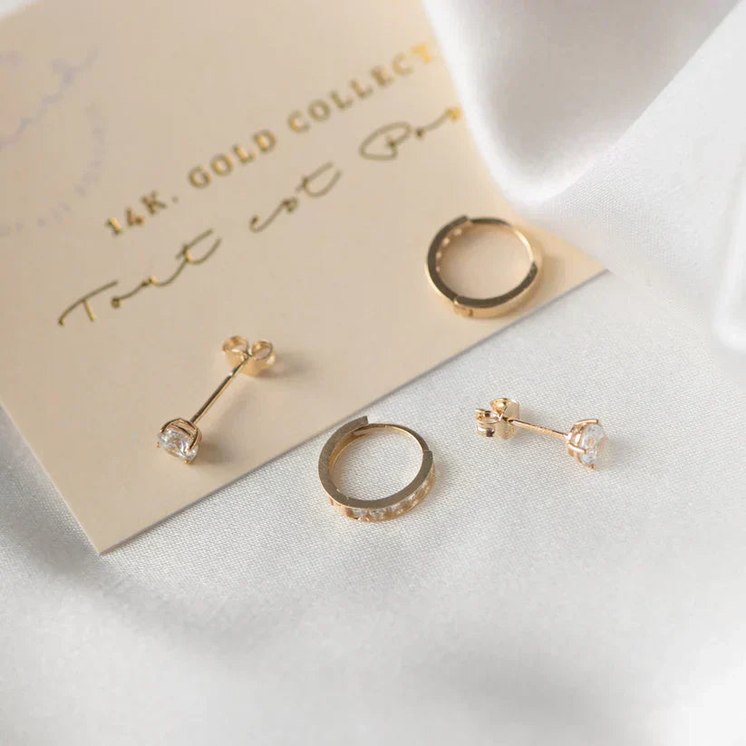 Rosa Brillane Stone Earrings Set | Gold
