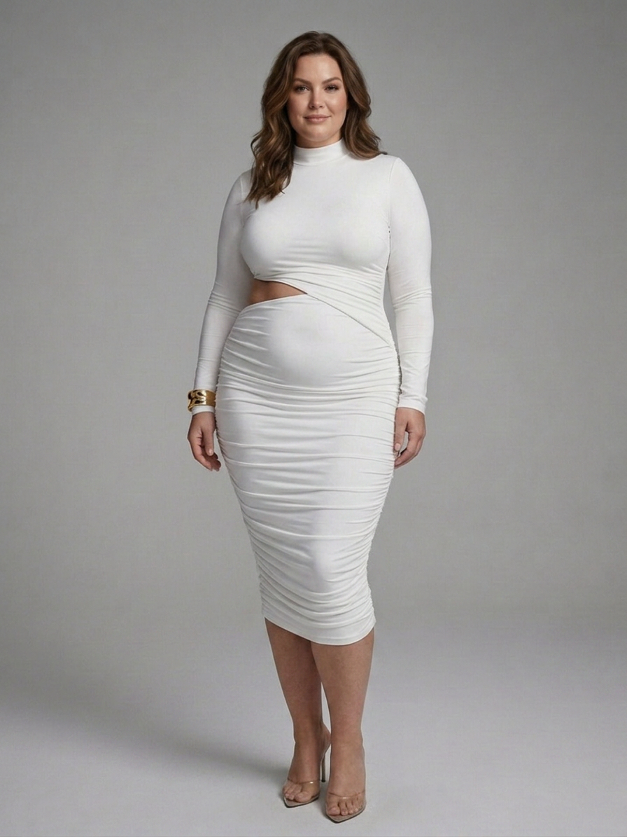 Ingrid | Midi Dress with Side Cut and Long Sleeves