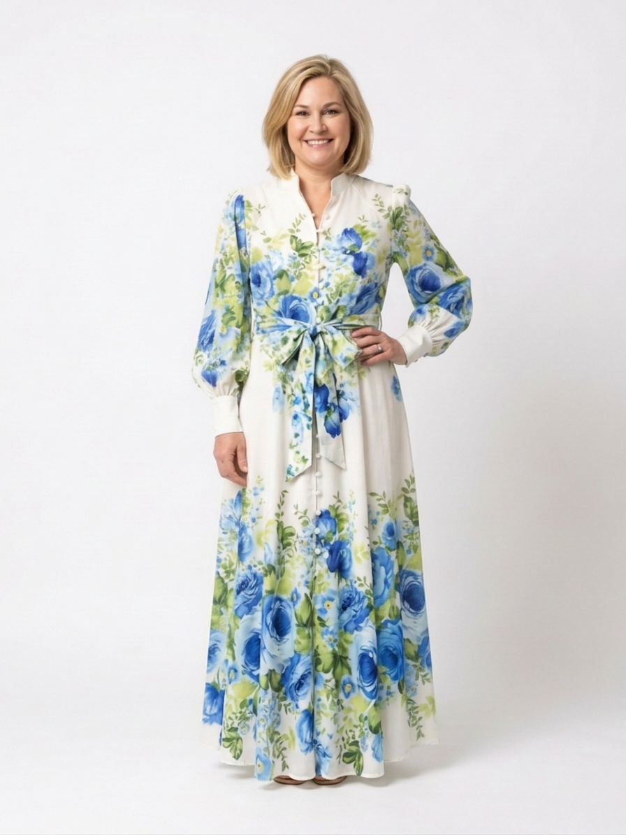 Laisa | Long Sleeve Floral Button Front Maxi Dress