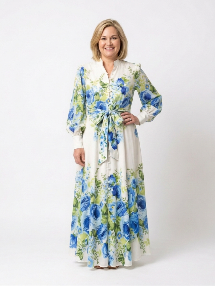 Laisa | Long Sleeve Floral Button Front Maxi Dress