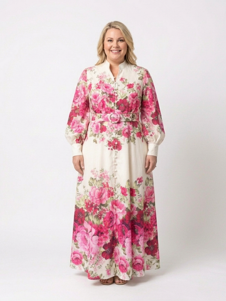 Dahlia | Long Sleeve Floral Belted Maxi Dress