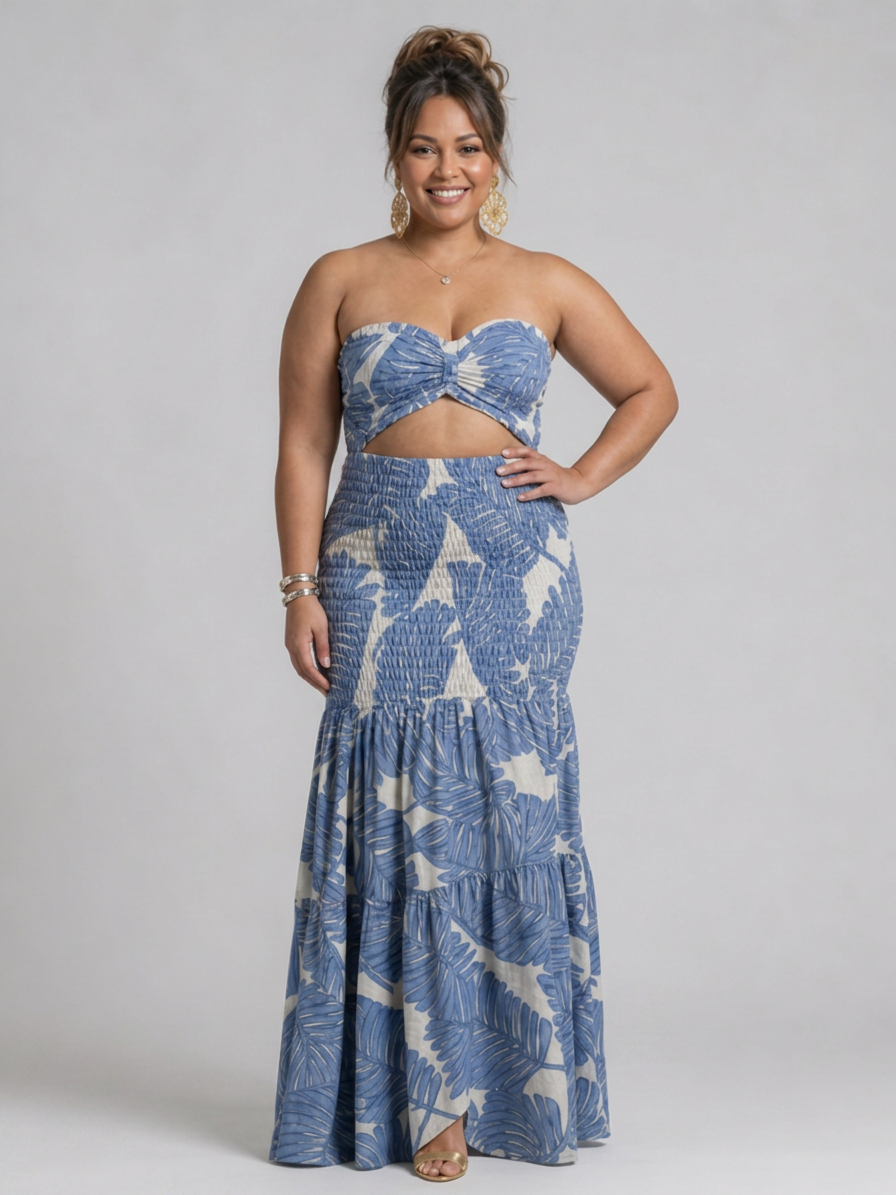 Edith | Strapless Two Piece Printed Maxi Dress Set