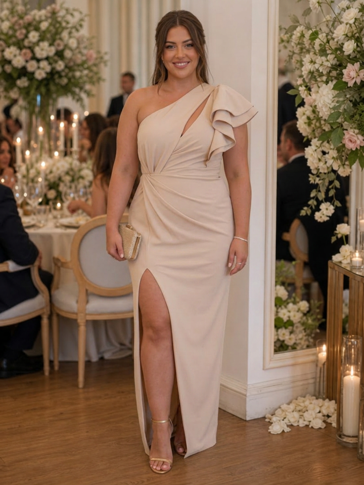 Mei | One Shoulder Draped Bodice Midi Dress