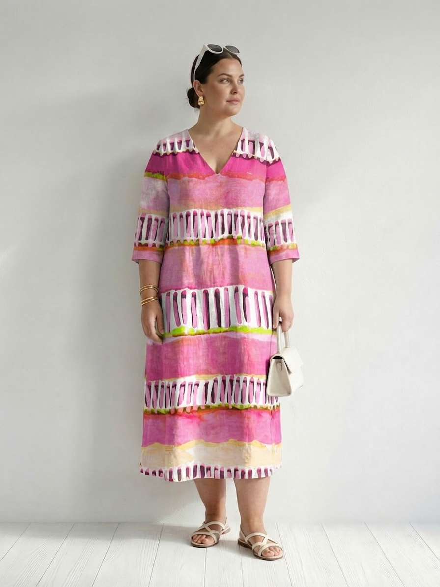 Kaia | Easy Flow Patterned Stripe Midi Dress