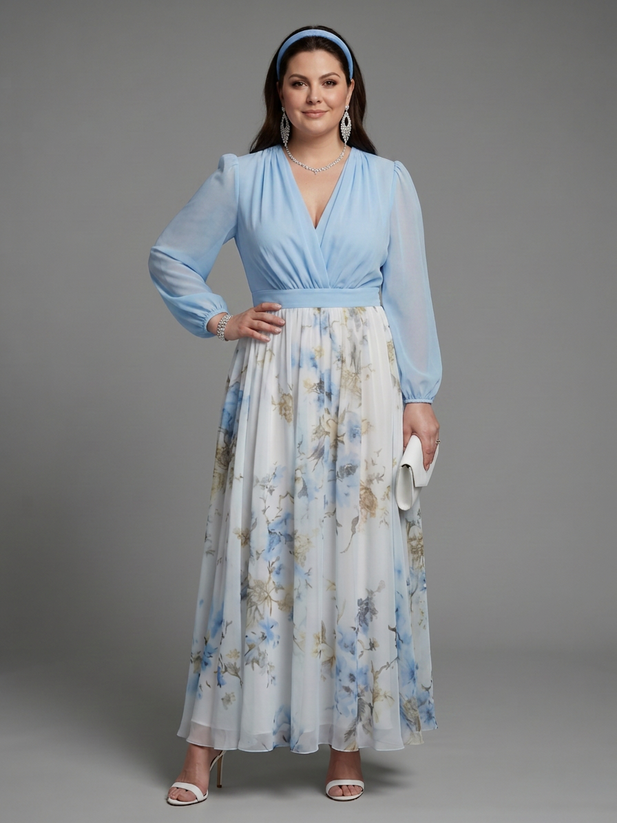Nia | V Neck Sheer Bodice Floral Maxi Dress