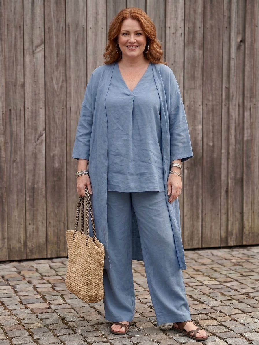 Juna | Loose Tunic Top Wide Leg Pant Set