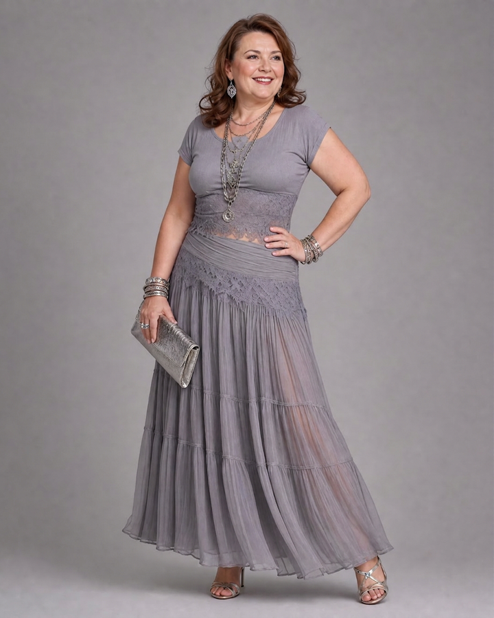 Magnolia | Draped Crop Top And Pleated Maxi Skirt Set