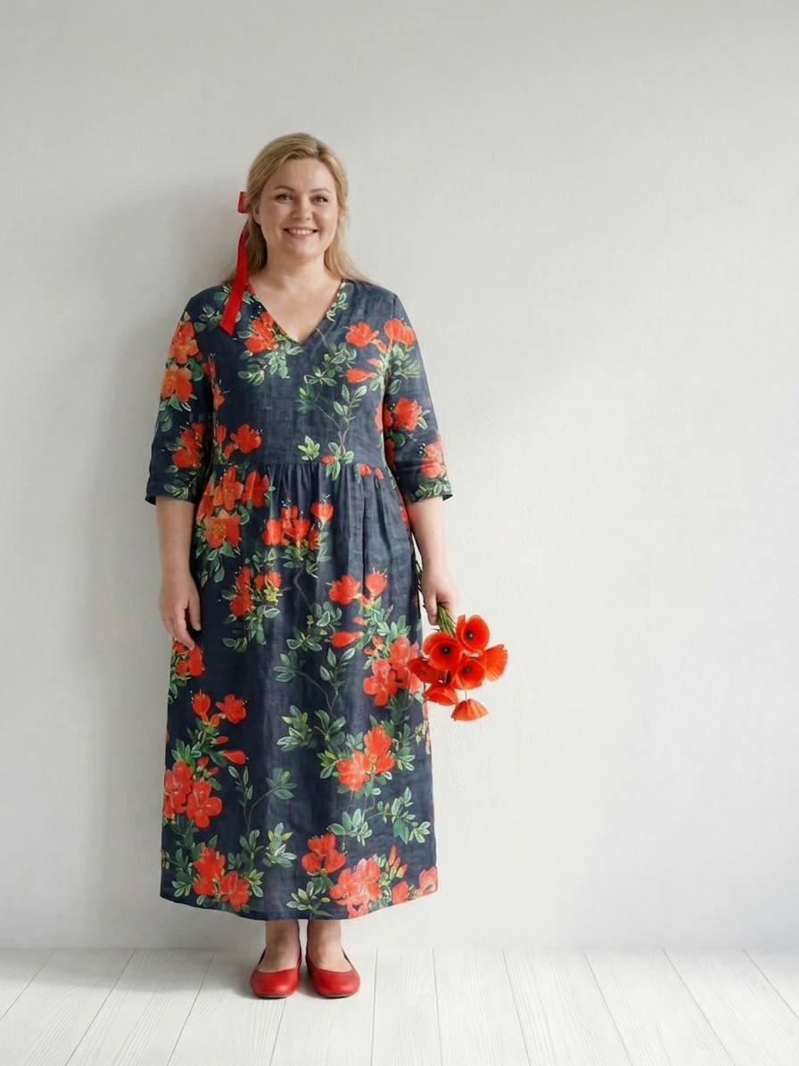Hana | Calm Drape Floral Midi Dress