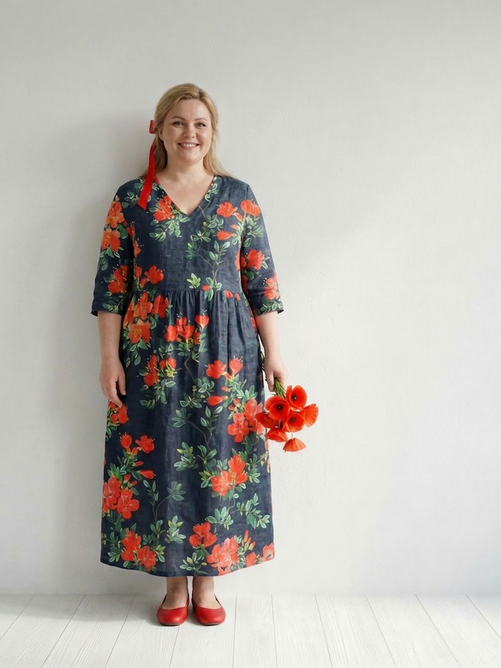 Hana | Calm Drape Floral Midi Dress