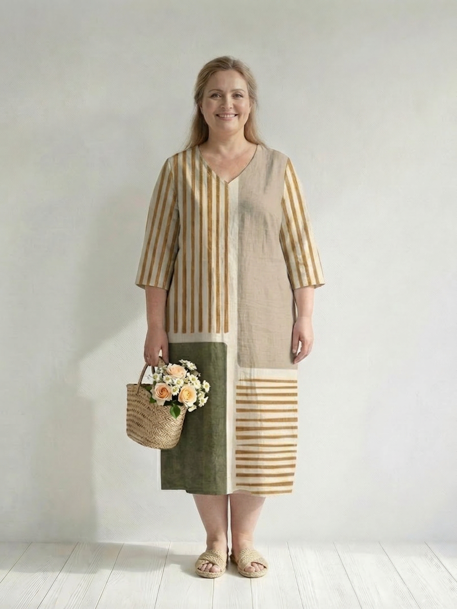 Maybelle | Light Mixed Stripe Midi Dress