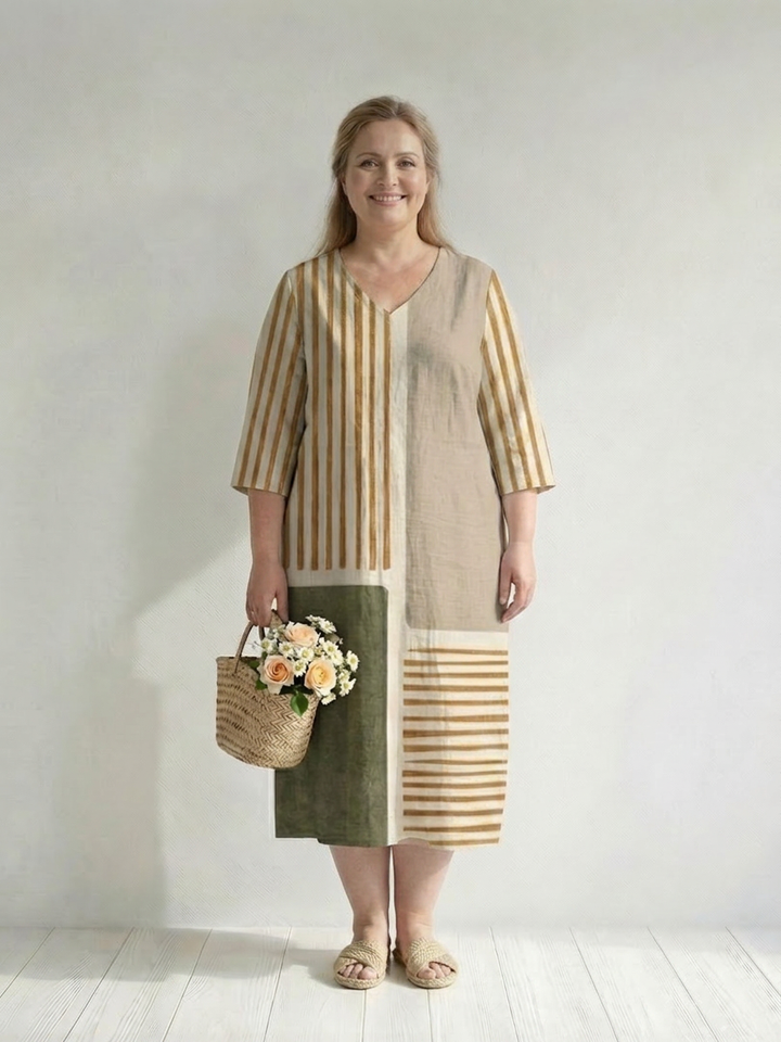 Maybelle | Light Mixed Stripe Midi Dress