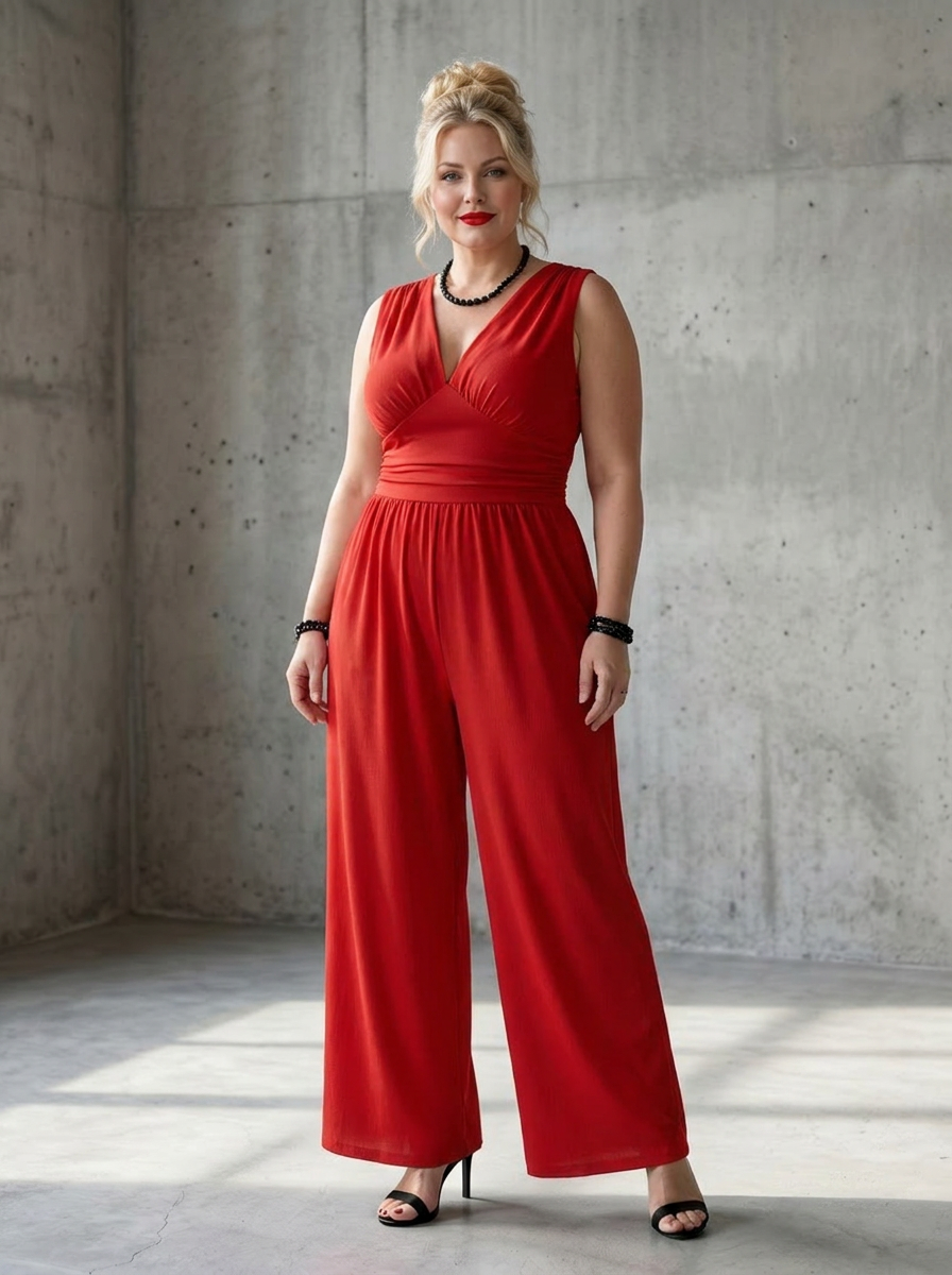 Tegan | Deep V Waist Defined Wide Leg Jumpsuit