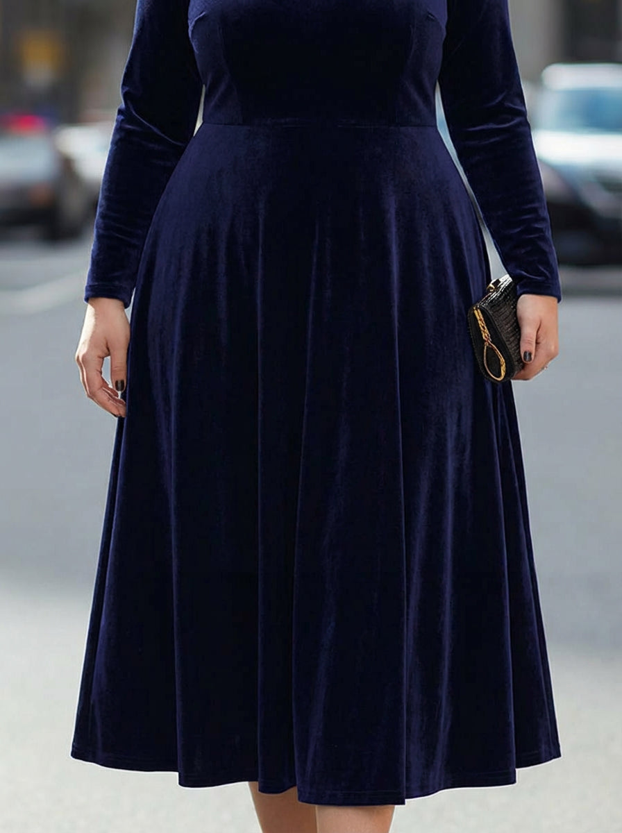 Fern | Navy Blue Long-Sleeve Midi Dress