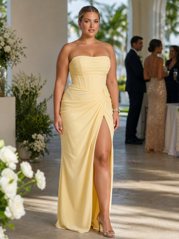 Keiko | Strapless High Side Slit Maxi Dress
