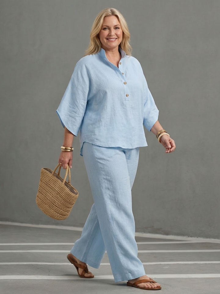 Eleni | Button Front Relaxed Tunic Pant Set