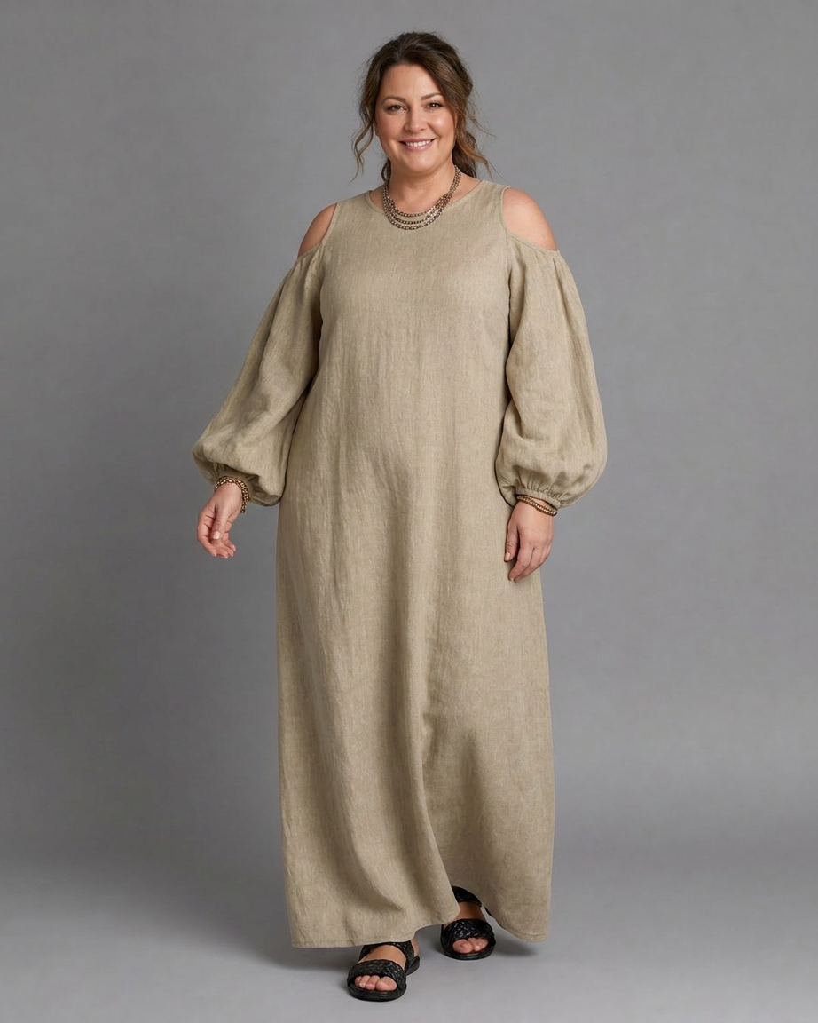 Bria | Cold Shoulder Balloon Sleeve Relaxed Maxi Dress