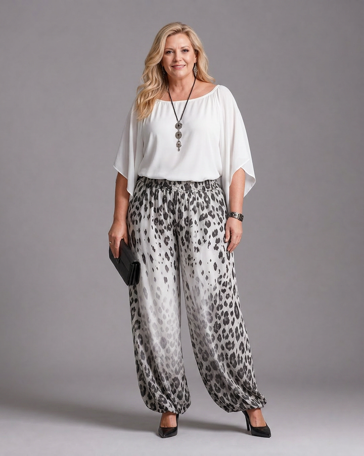 Vienne | Flowing Chiffon Top And Printed Wide Leg Pants Set