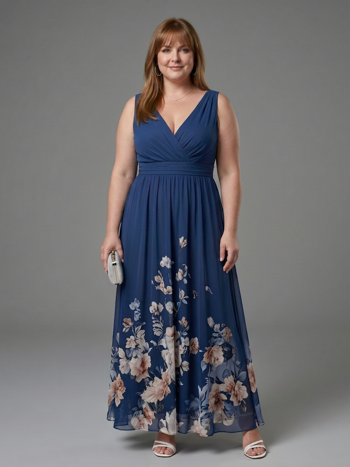 Wanda | Sleeveless V Neck Soft Floral Hem Midi Dress