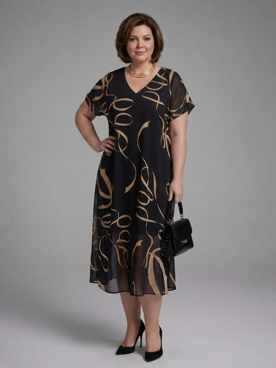 Rin | Abstract Midi Dress with Short Sleeves