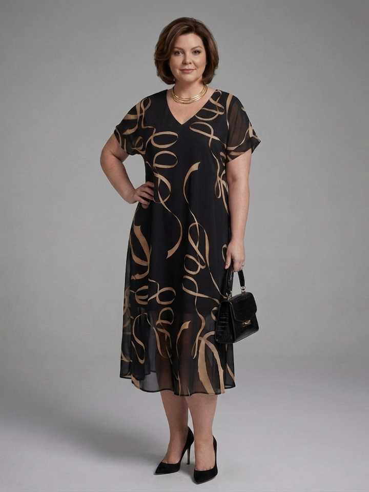 Rin | Abstract Midi Dress with Short Sleeves