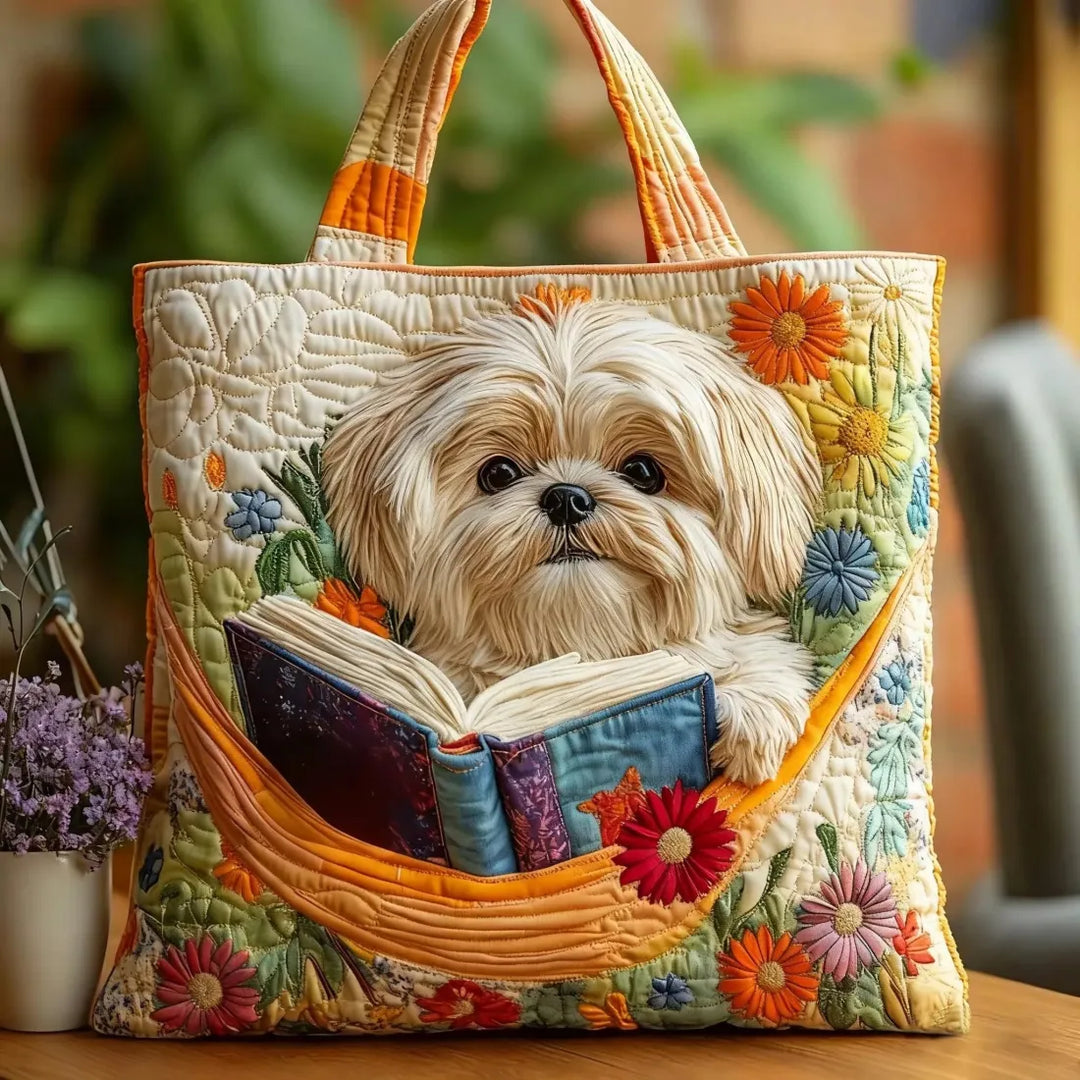 Mika Tote Bag - Shih Tzu with Books and Flowers