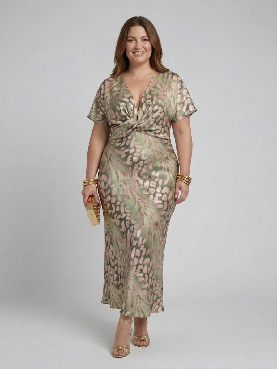 Stella &amp; Grace™ | Abstract Print V Neck Twist Waist Midi Dress