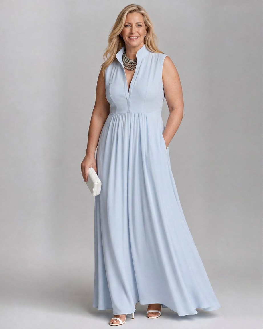 Adeline | Sleeveless Collared Flowing Wide Leg Jumpsuit