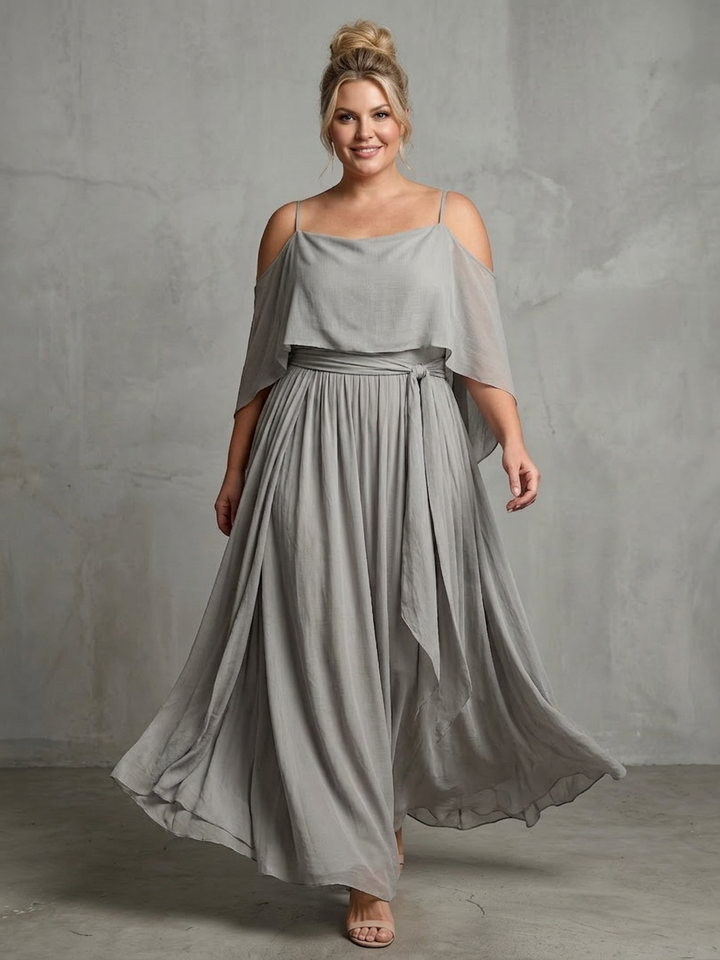 Rui | Layered Drape Cold Shoulder Top Wide Leg Set