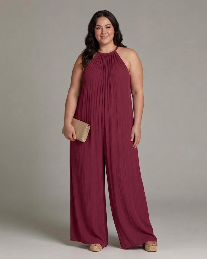 Wanda | Pleated Halter Neck Wide Leg Relaxed Jumpsuit