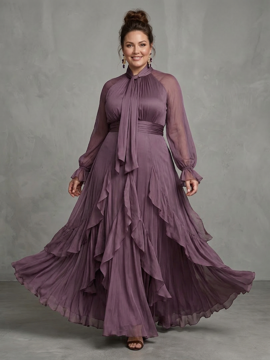 Adeline | Tie Neck Ruffle Tiered Maxi Dress