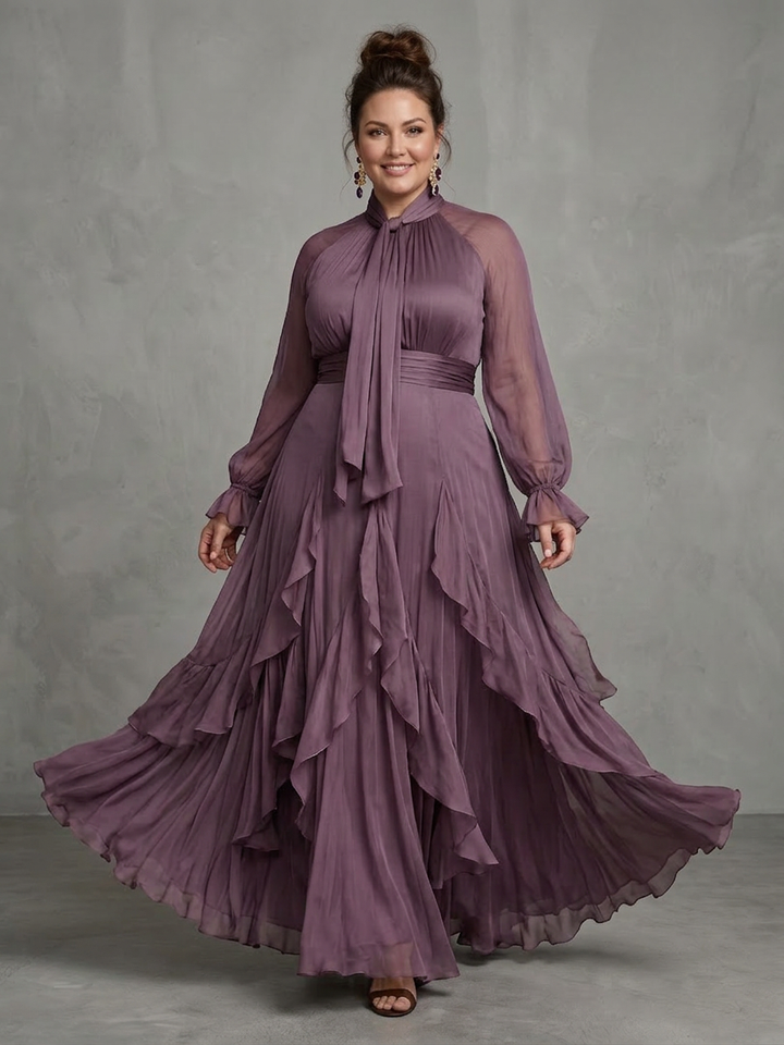 Adeline | Tie Neck Ruffle Tiered Maxi Dress