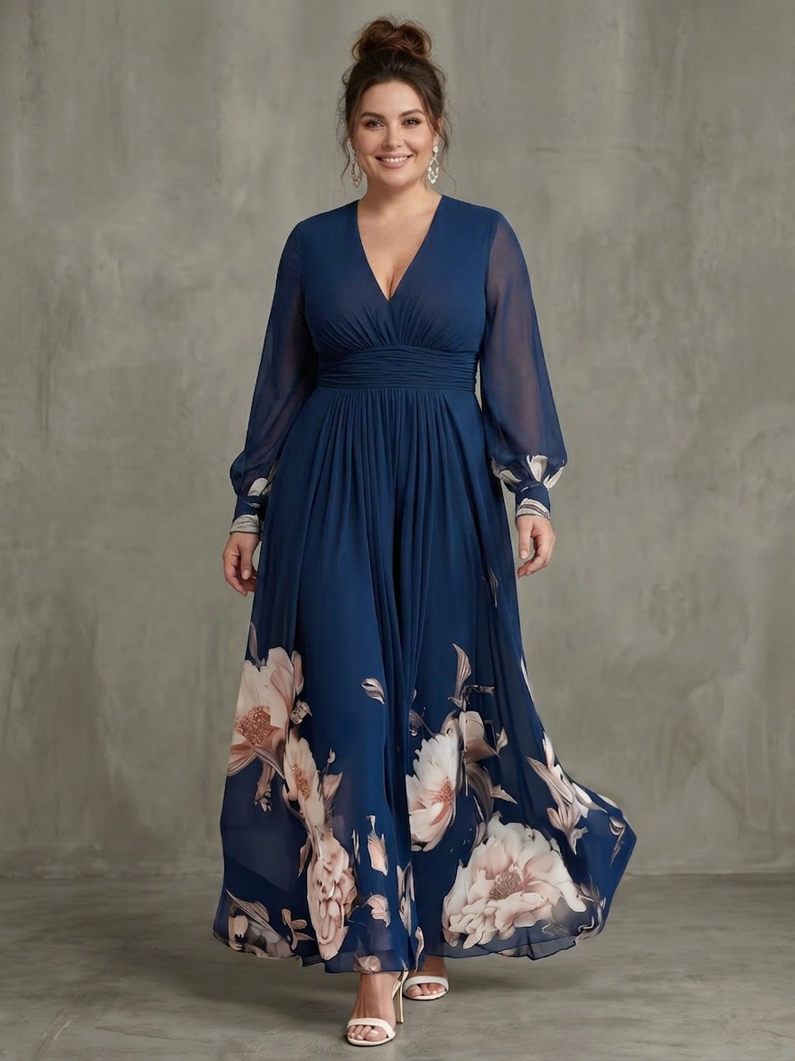 Etta | Pleated Sheer Sleeves Maxi Dress