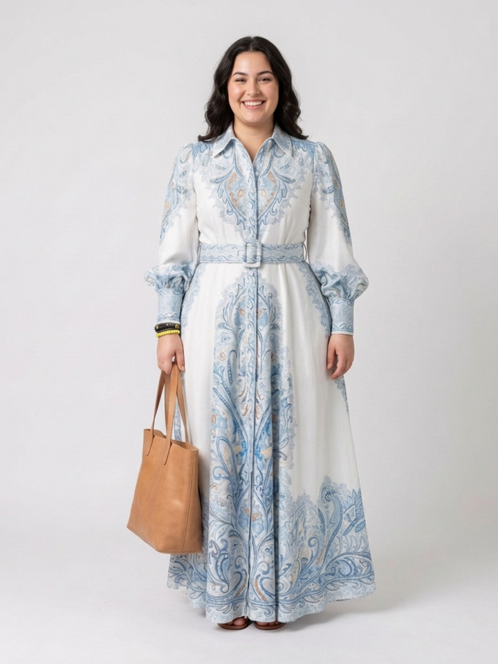Adair | High Neck Printed Long Sleeve Maxi Dress