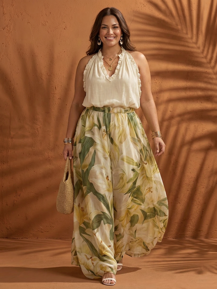 Ila | Halter Neck Blouse Floral Wide Leg Set