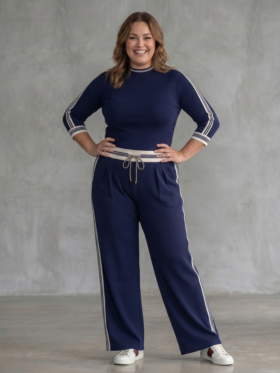 Alma | Fitted Long Sleeve Top Wide Leg Pants Set